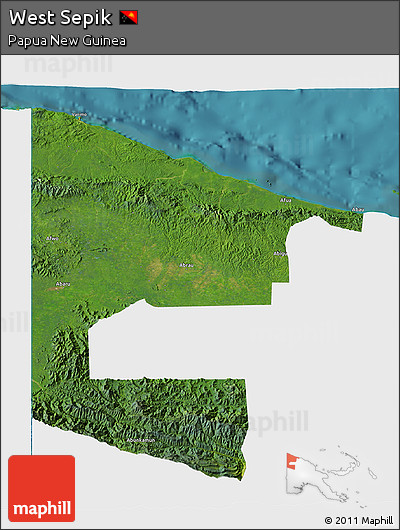 Satellite 3D Map of West Sepik, single color outside