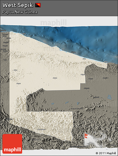 Shaded Relief 3D Map of West Sepik, darken