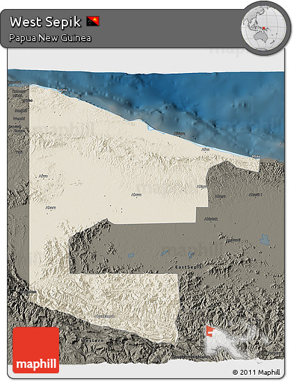 Shaded Relief 3D Map of West Sepik, darken