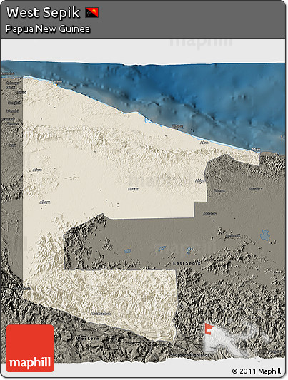 Shaded Relief 3D Map of West Sepik, darken