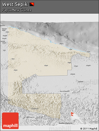 Shaded Relief 3D Map of West Sepik, desaturated