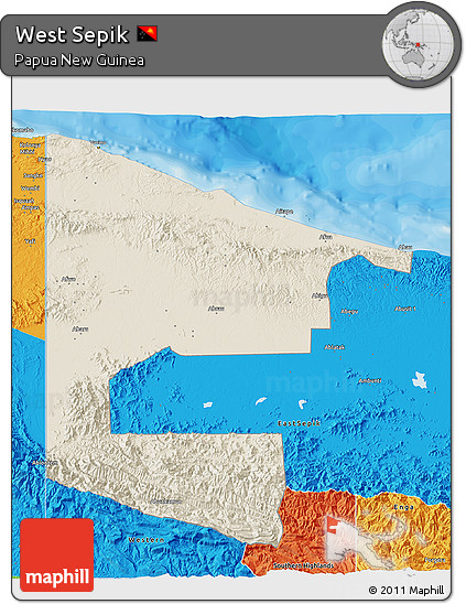 Shaded Relief 3D Map of West Sepik, political outside