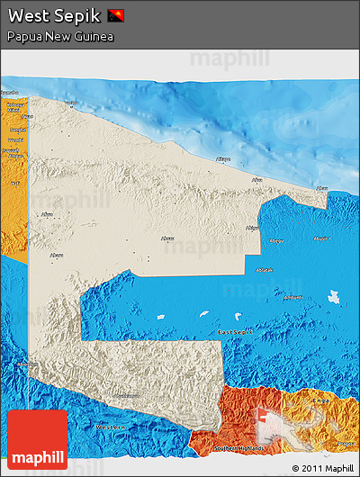 Shaded Relief 3D Map of West Sepik, political outside