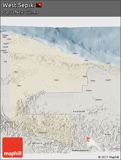 Shaded Relief 3D Map of West Sepik, semi-desaturated