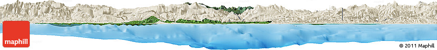 Satellite Horizon Map of West Sepik, shaded relief outside