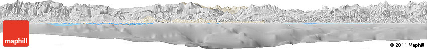 Shaded Relief Horizon Map of West Sepik, desaturated