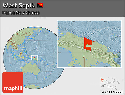Savanna Style Location Map of West Sepik, hill shading