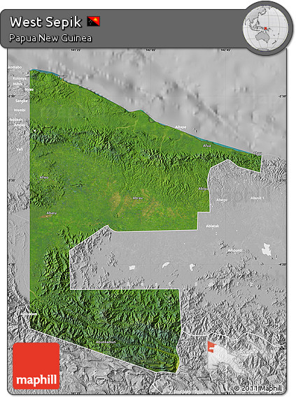 Satellite Map of West Sepik, lighten, desaturated