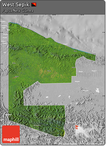 Satellite Map of West Sepik, lighten, desaturated
