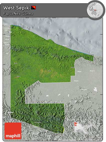 Satellite Map of West Sepik, lighten, semi-desaturated