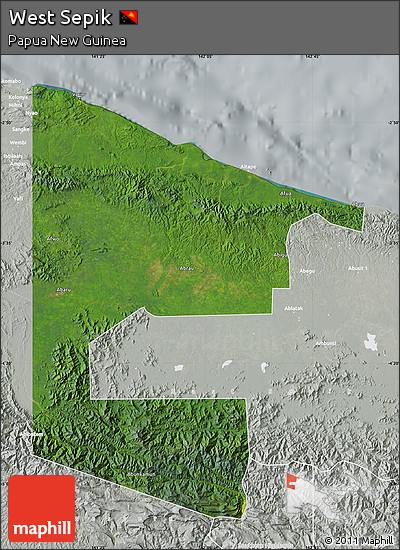 Satellite Map of West Sepik, lighten, semi-desaturated