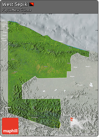 Satellite Map of West Sepik, lighten, semi-desaturated