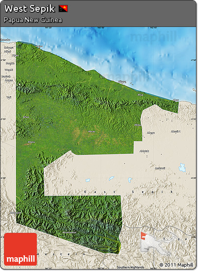 Satellite Map of West Sepik, shaded relief outside