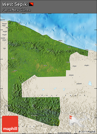 Satellite Map of West Sepik, shaded relief outside