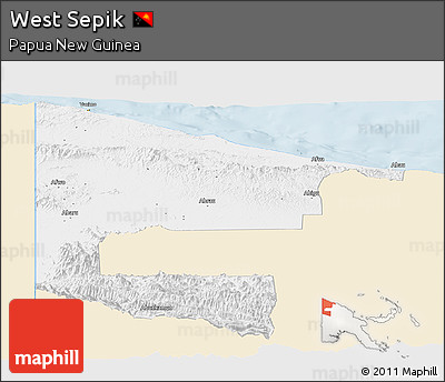 Classic Style Panoramic Map of West Sepik, single color outside