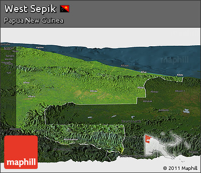 Satellite Panoramic Map of West Sepik, darken