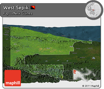 Satellite Panoramic Map of West Sepik, darken