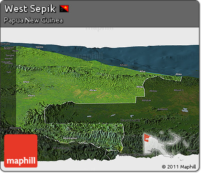 Satellite Panoramic Map of West Sepik, darken