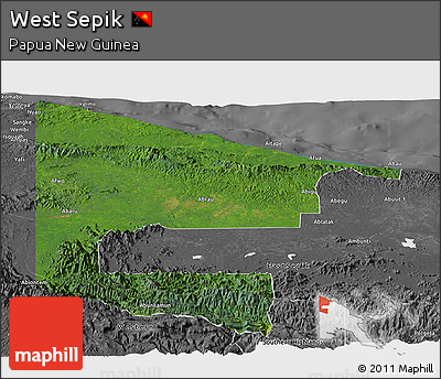 Satellite Panoramic Map of West Sepik, desaturated