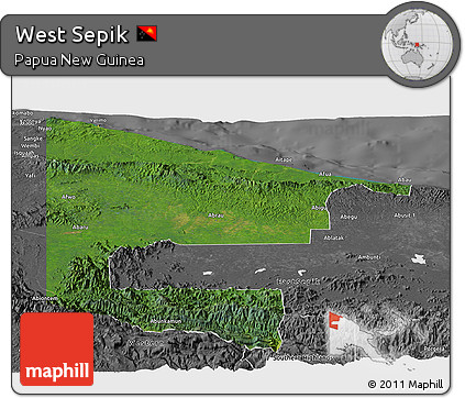 Satellite Panoramic Map of West Sepik, desaturated