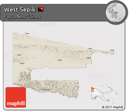 Shaded Relief Panoramic Map of West Sepik, cropped outside
