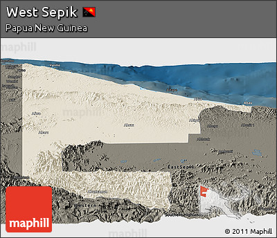 Shaded Relief Panoramic Map of West Sepik, darken
