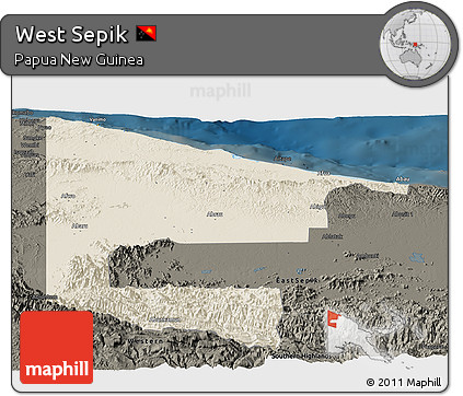 Shaded Relief Panoramic Map of West Sepik, darken