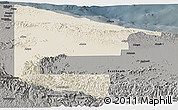 Shaded Relief Panoramic Map of West Sepik, darken, semi-desaturated