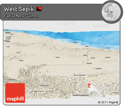 Shaded Relief Panoramic Map of West Sepik