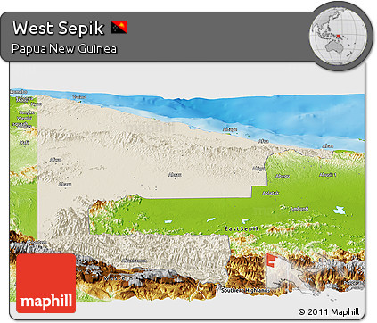 Shaded Relief Panoramic Map of West Sepik, physical outside