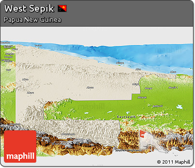 Shaded Relief Panoramic Map of West Sepik, physical outside