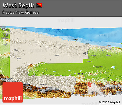 Shaded Relief Panoramic Map of West Sepik, physical outside
