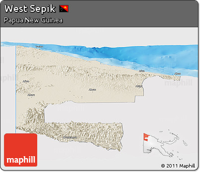 Shaded Relief Panoramic Map of West Sepik, single color outside