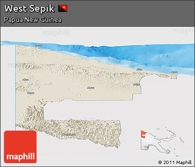 Shaded Relief Panoramic Map of West Sepik, single color outside