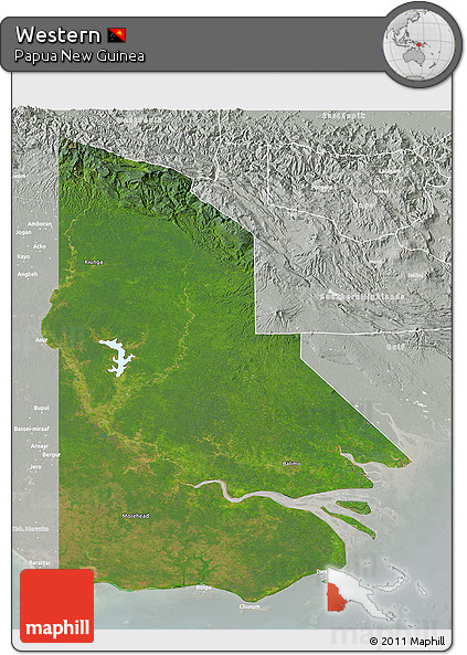 Satellite 3D Map of Western, lighten, semi-desaturated