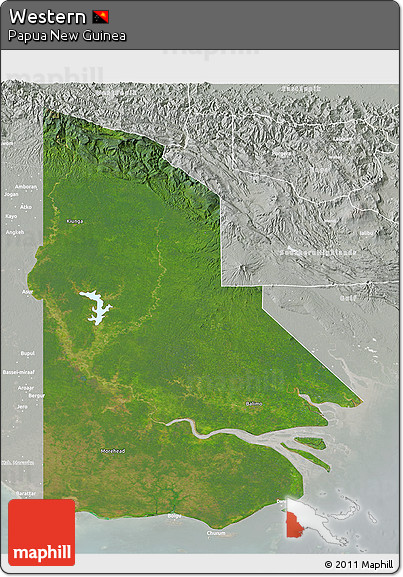Satellite 3D Map of Western, lighten, semi-desaturated