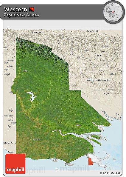 Satellite 3D Map of Western, shaded relief outside