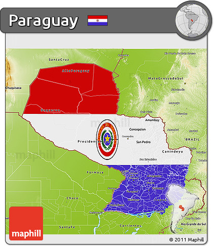 Flag 3D Map of Paraguay, physical outside