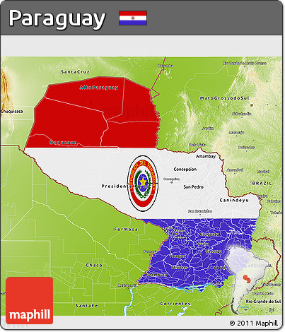 Flag 3D Map of Paraguay, physical outside