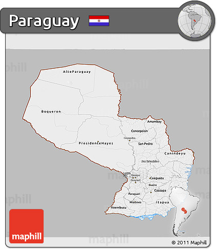 Gray 3D Map of Paraguay, single color outside