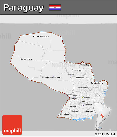 Gray 3D Map of Paraguay, single color outside