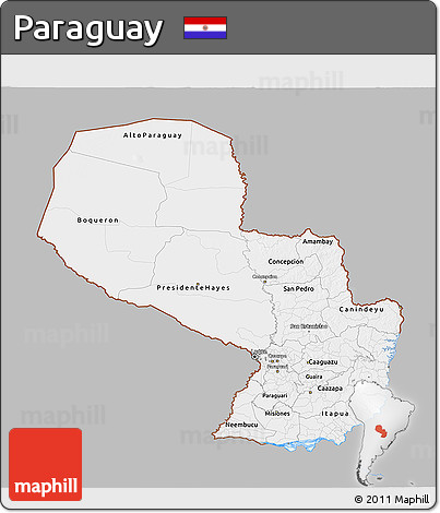 Gray 3D Map of Paraguay, single color outside