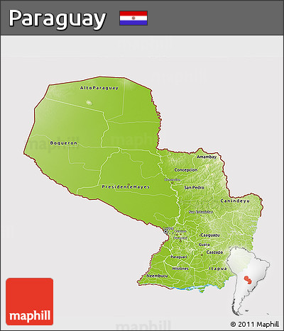 Physical 3D Map of Paraguay, cropped outside