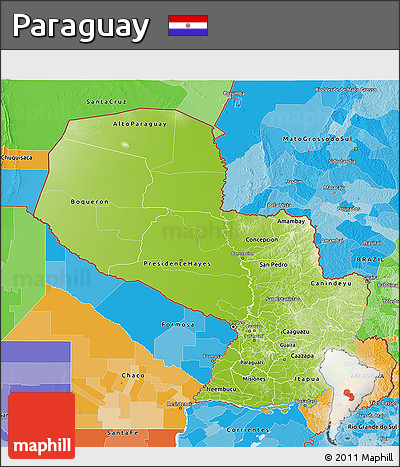 Physical 3D Map of Paraguay, political outside