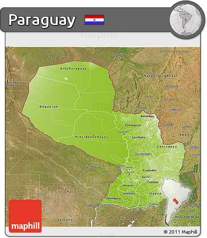 Physical 3D Map of Paraguay, satellite outside
