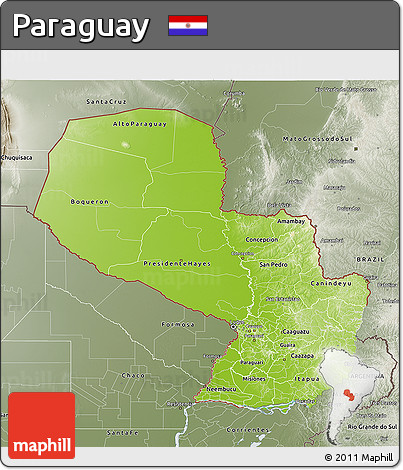 Physical 3D Map of Paraguay, semi-desaturated