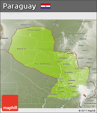 Physical 3D Map of Paraguay, semi-desaturated