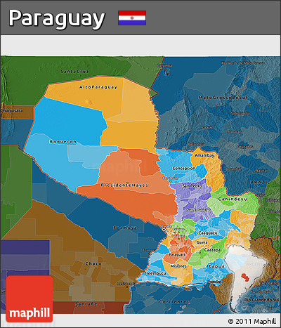 Political 3D Map of Paraguay, darken