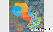 Political 3D Map of Paraguay, darken, semi-desaturated