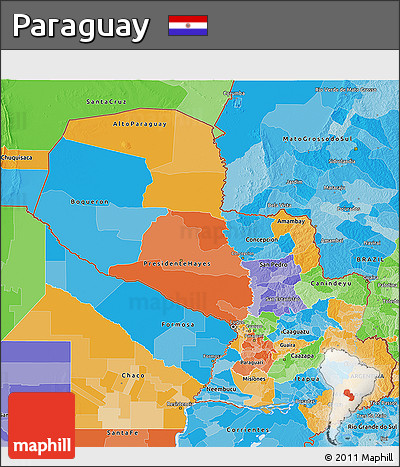 Political 3D Map of Paraguay